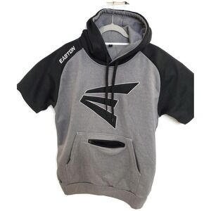 Easton Hoodie Mens Medium Gray Black Short Sleeve Pullover Polyester Athletic‎